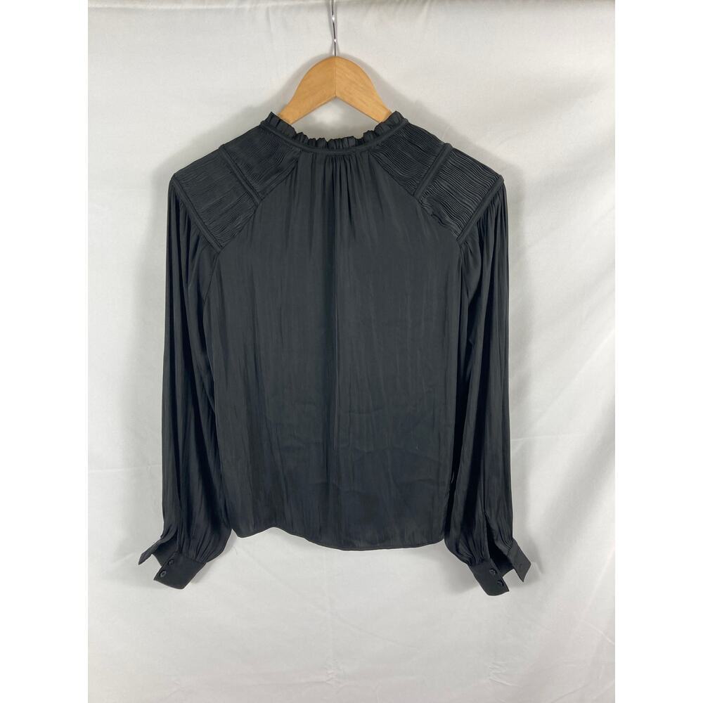 Rachel Zoe Satin Pleated Detail Black Long Sleeve Blouse Size XS - Picture 3 of 5